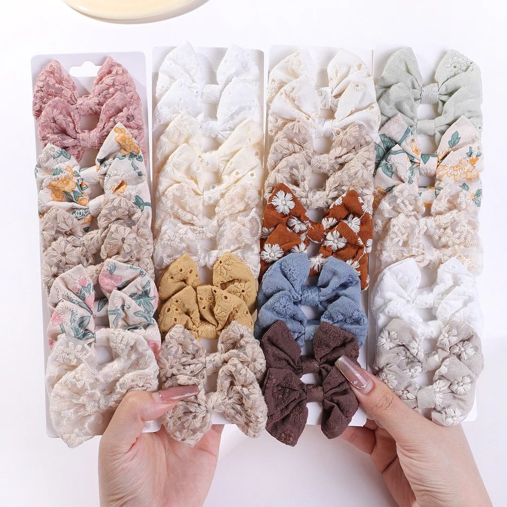 Hair Care Gift Set - 10Pcs/Set Fashion Bows Hairgripes Cotton Embroidery