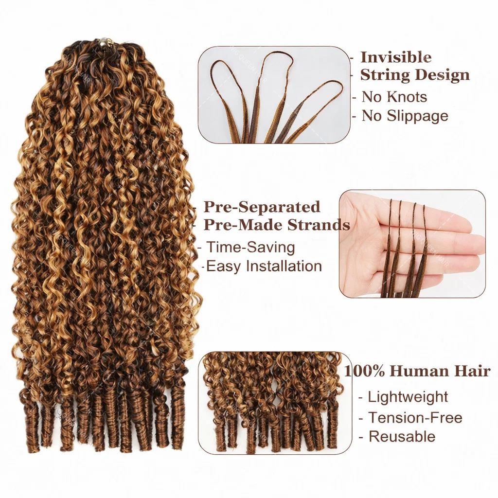 P427 Highlight Burmese Curly F - Feather Hair Extension recension och pris